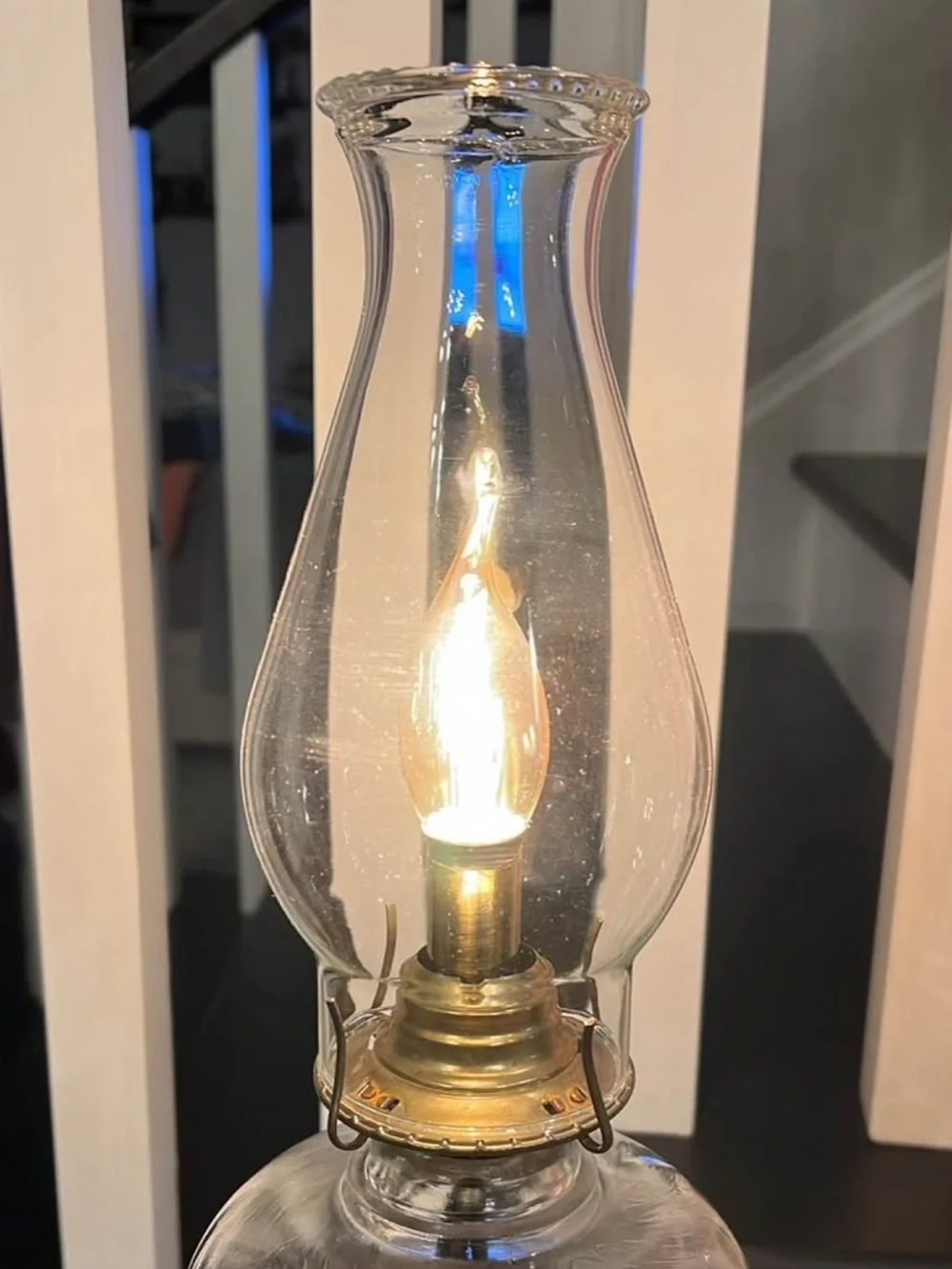 Clear Glass Hurricane Oil Table Lamp Conversion with Chimney